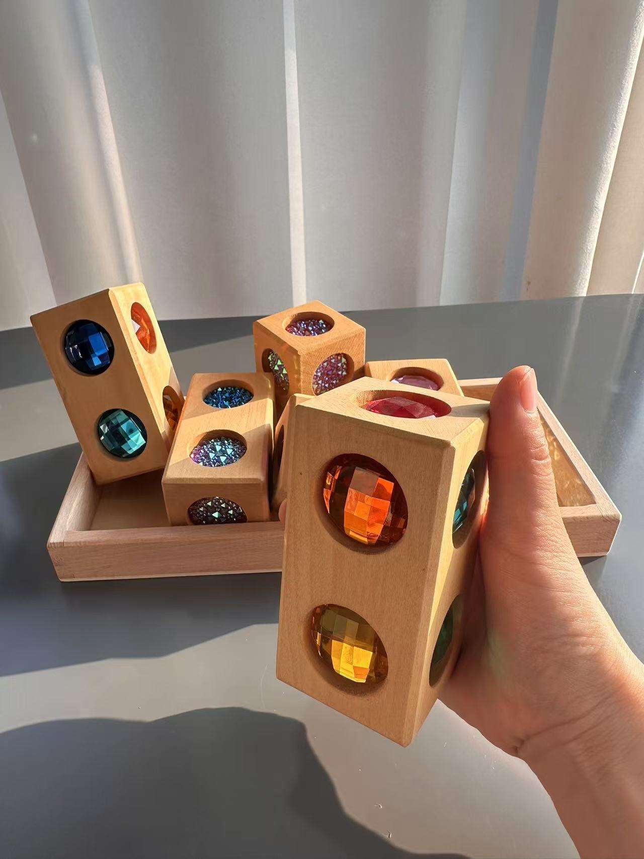 6-Sided Acrylic Gemstone Wooden Blocks