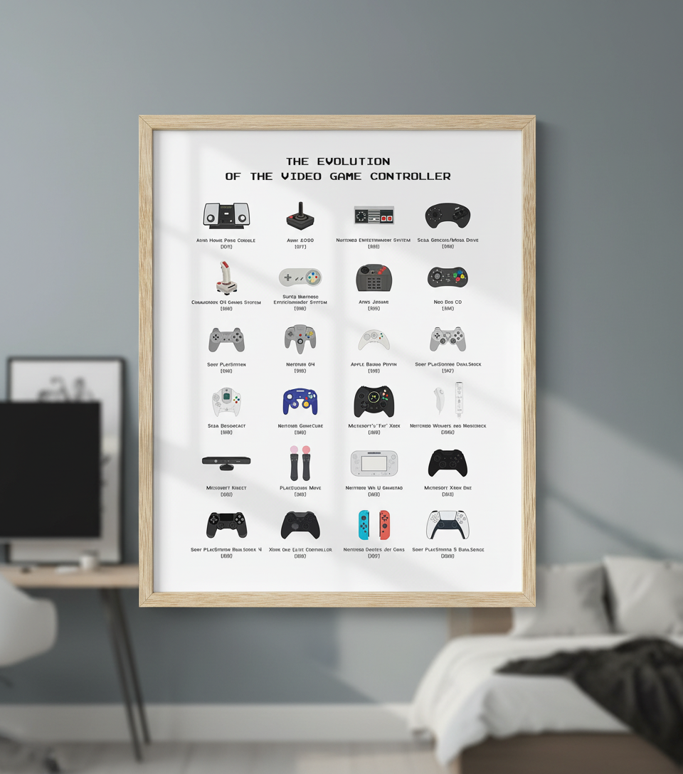 HAUS AND HUES Gamer Wall Decor - Boys Bedroom Posters, Teen Boys Video Game Room Decor, Gaming Poster (Beige Frame, 16x20)