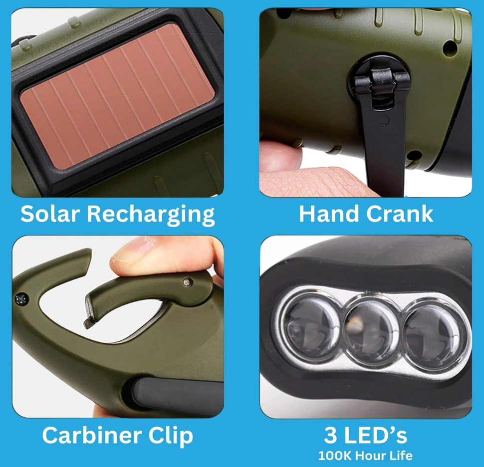 Solar Hand Crank Flashlight And Power Bank