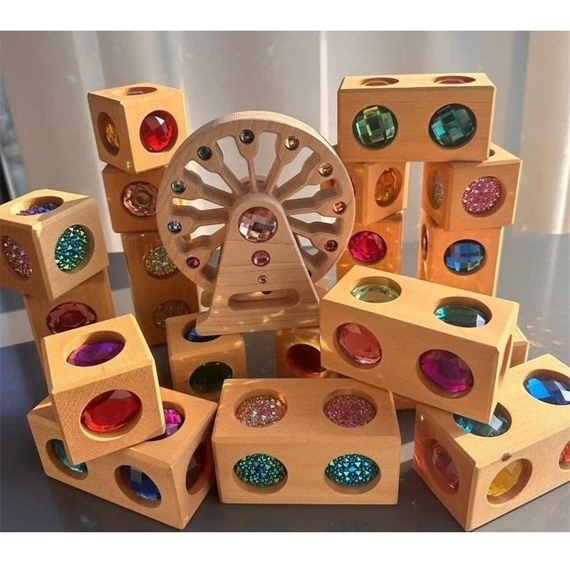 6-Sided Acrylic Gemstone Wooden Blocks
